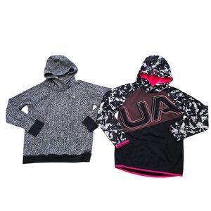 UNDER ARMOUR Hoodie Lot Of (2) Athletic Sweatshirts Logo Hood YLG Youth Girls L